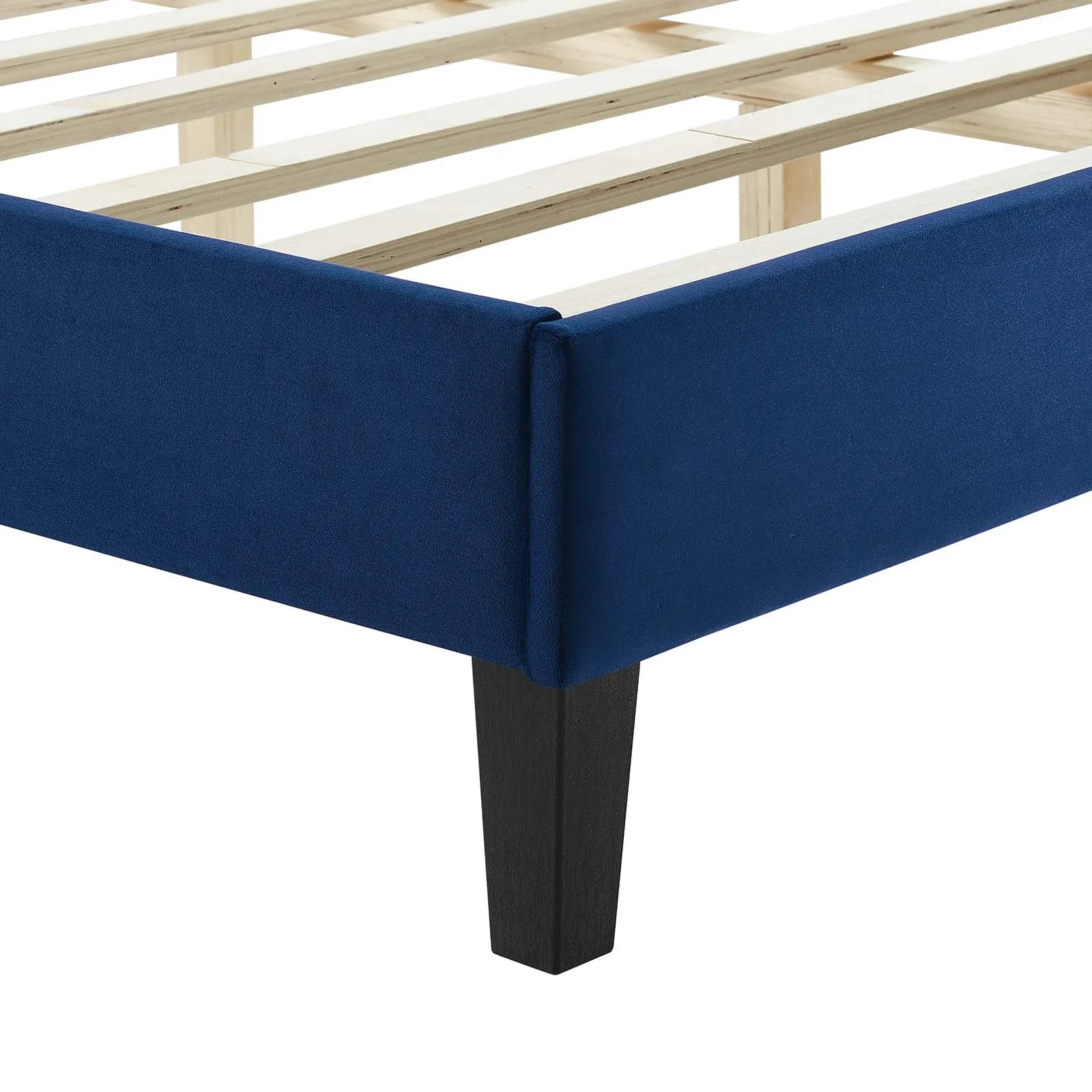 Sofia Channel Tufted Performance Velvet Queen Platform Bed Navy MOD-6975-NAV