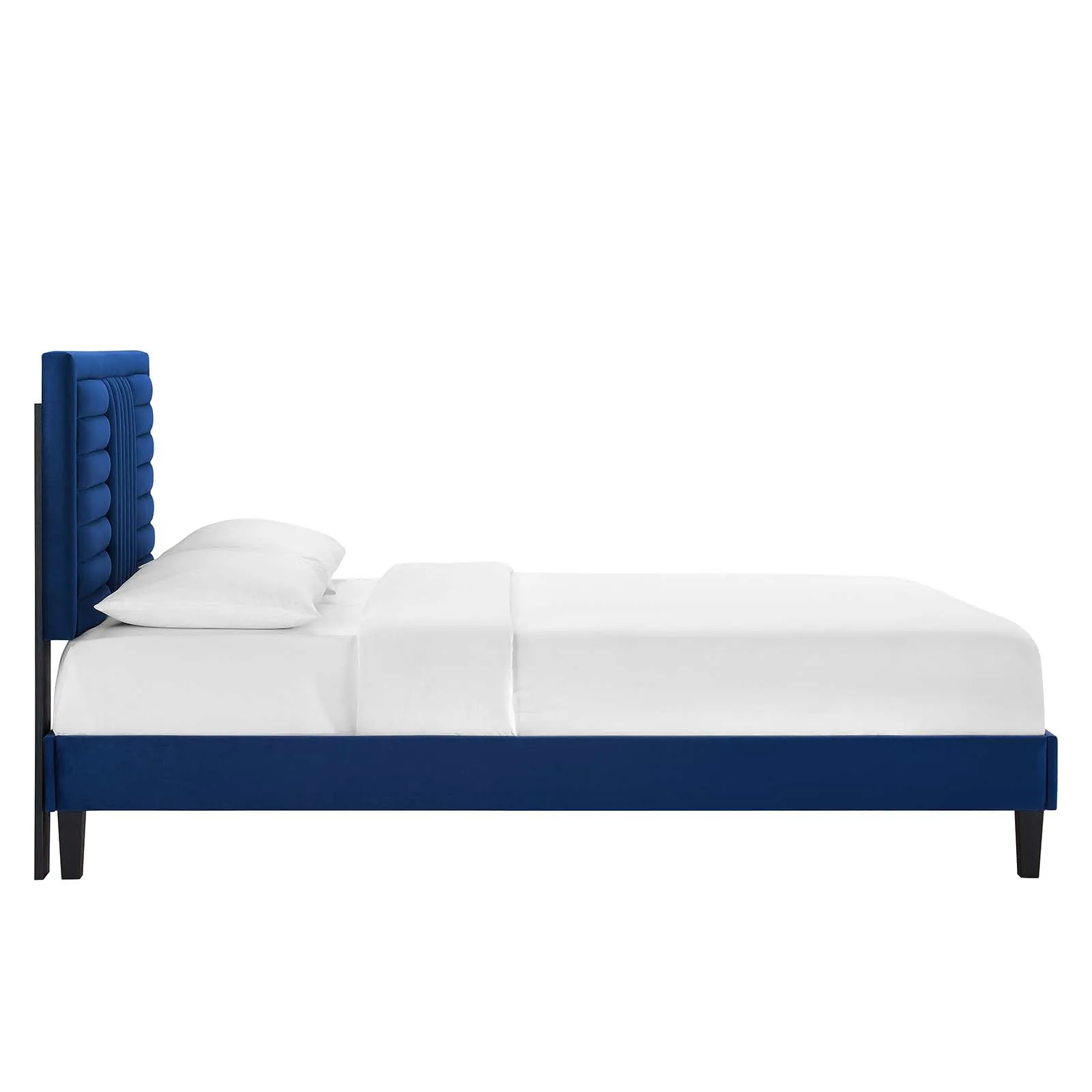 Sofia Channel Tufted Performance Velvet Queen Platform Bed Navy MOD-6975-NAV