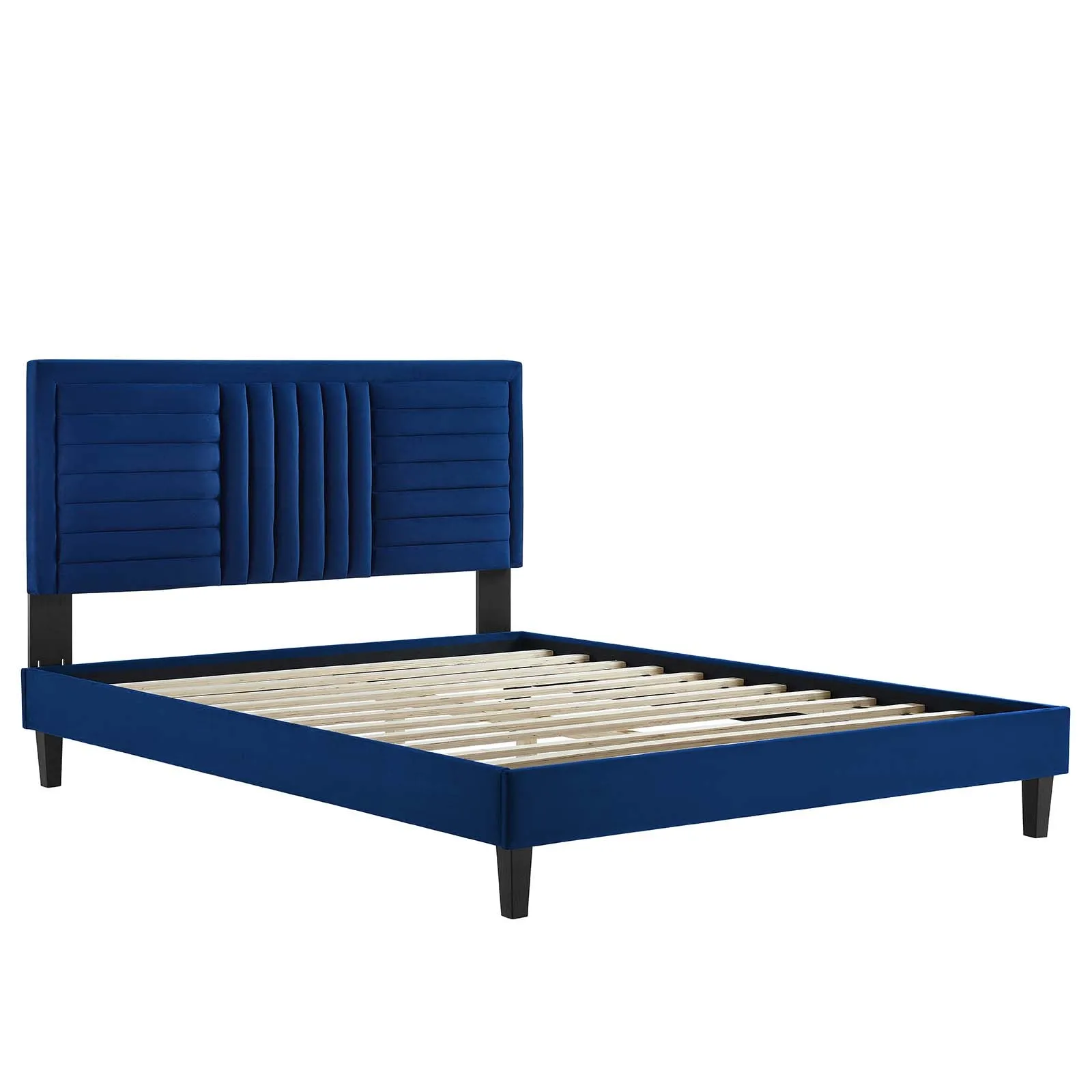 Sofia Channel Tufted Performance Velvet Queen Platform Bed Navy MOD-6975-NAV