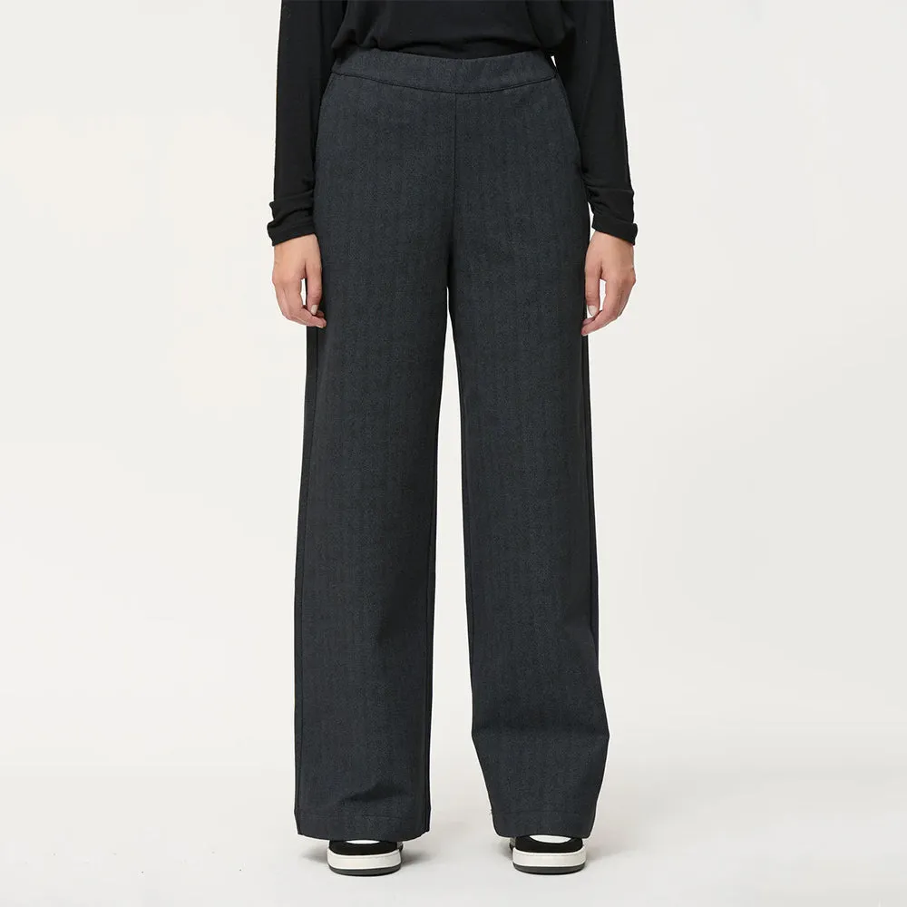 Sophino Dark Grey Herringbone Wide Leg Trousers