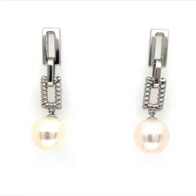 Sterling Silver FW Pearl  Paperclip & Rope Earrings