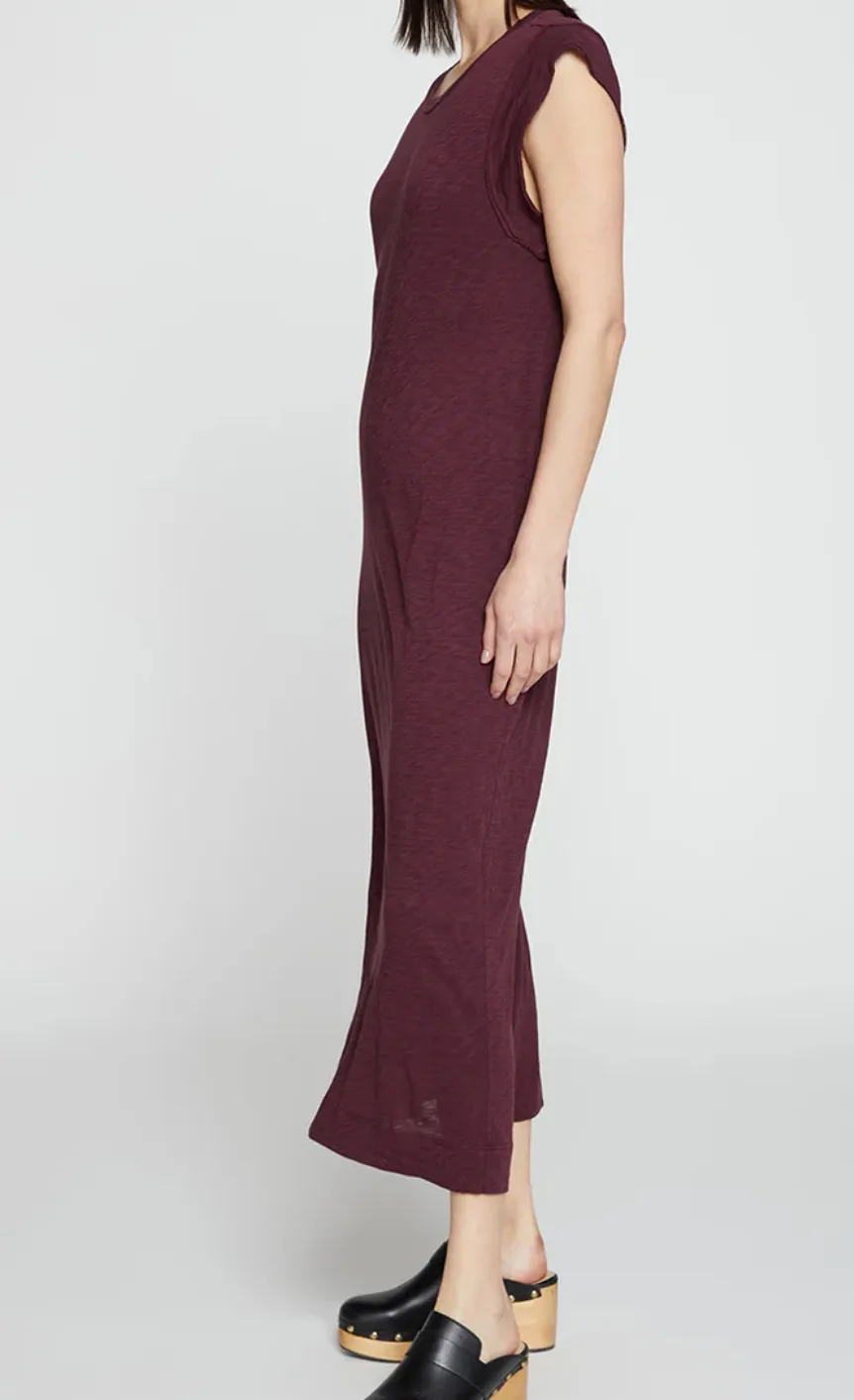 SUPIMA SLUB SCOPPED HEM MIDI DRESS - CHERRY LIQUOR