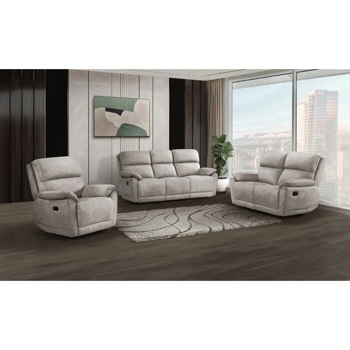 Taupe Microfiber Glider Recliner with Pillow Armrests