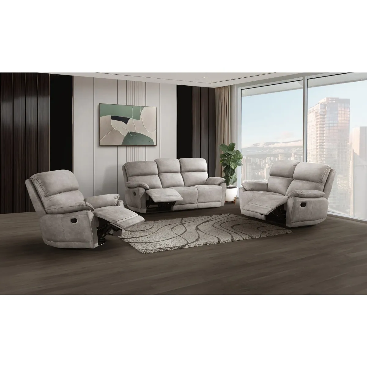 Taupe Microfiber Glider Recliner with Pillow Armrests