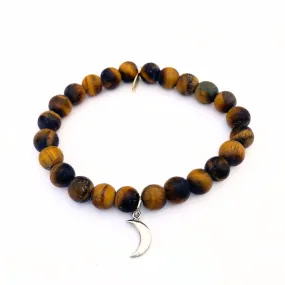 Tiger Eye Crystal Bracelet | Matte   Silver Moon Charm