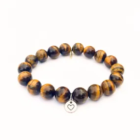 Tiger Eye Crystal Bracelet | Sterling Silver Heart Charm