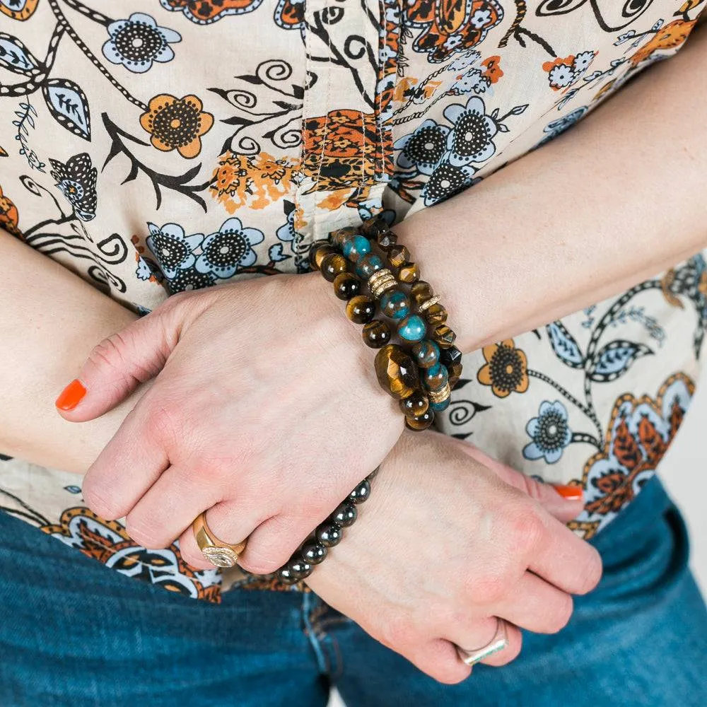 Tiger Eye Crystal Bracelet | Sterling Silver Heart Charm