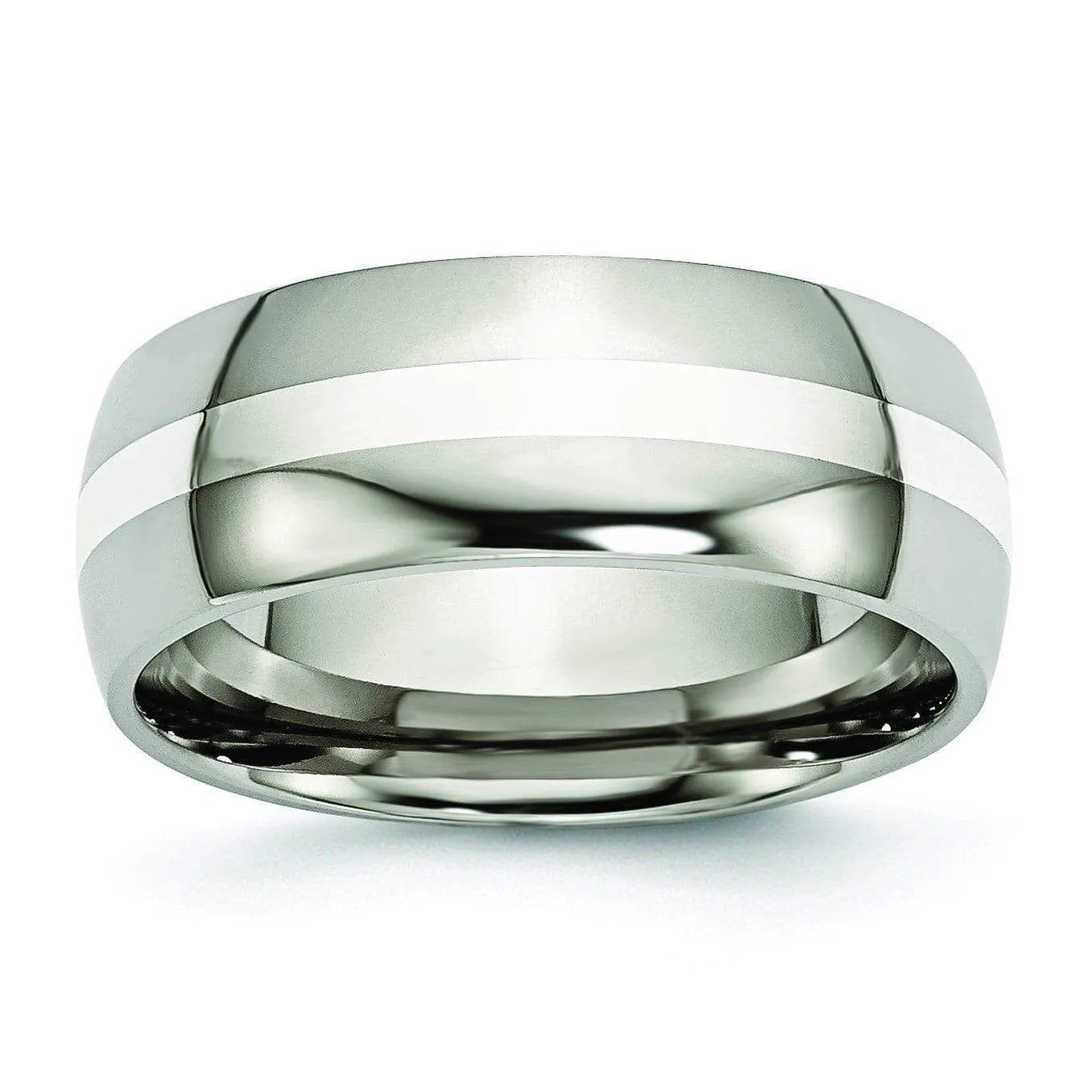 Titanium Ring  Silver Inlay High Polish Finish in 8mm