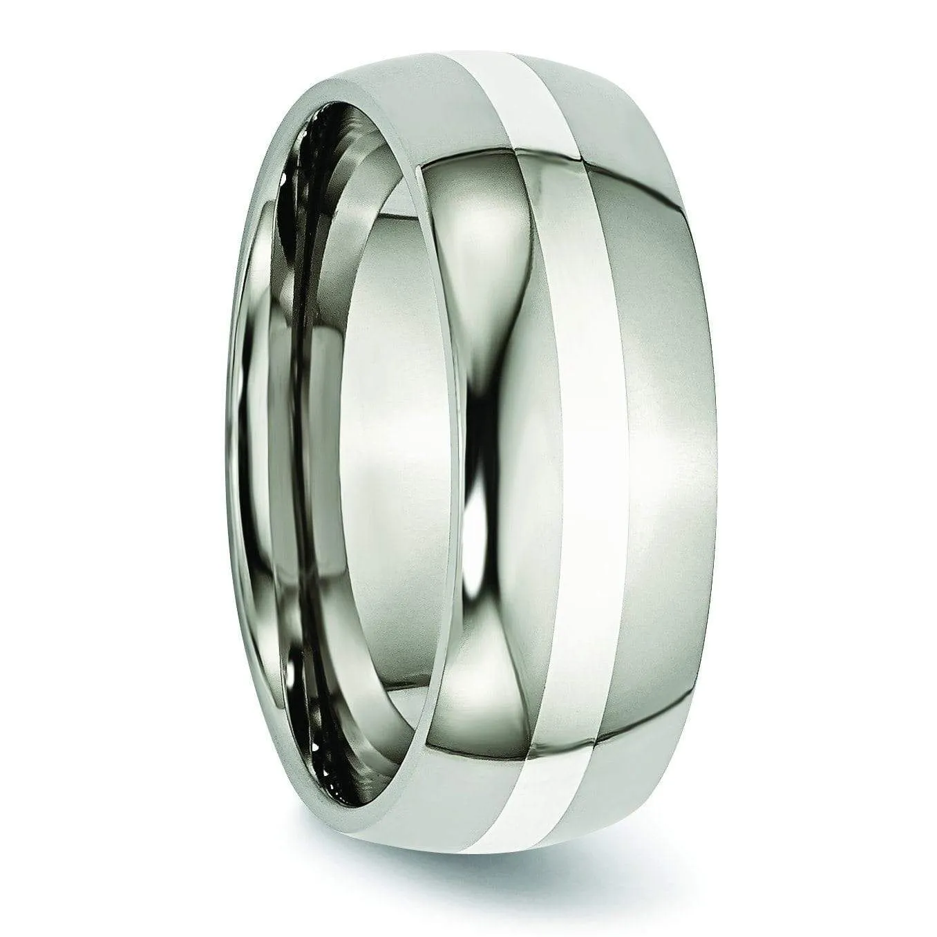 Titanium Ring  Silver Inlay High Polish Finish in 8mm