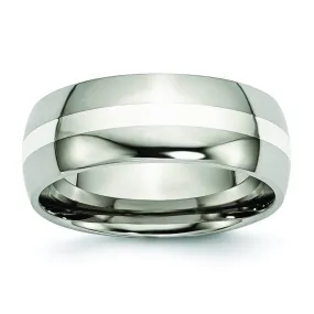 Titanium Ring  Silver Inlay High Polish Finish in 8mm