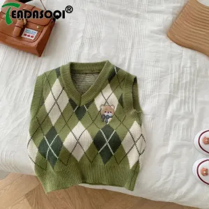 Toddler Baby Girls Boys Knitted Sweater Vest Coat 3M-7Y Kids Cartoon Bear Geometric Figure Children Cardigan Outer Wear Clothing