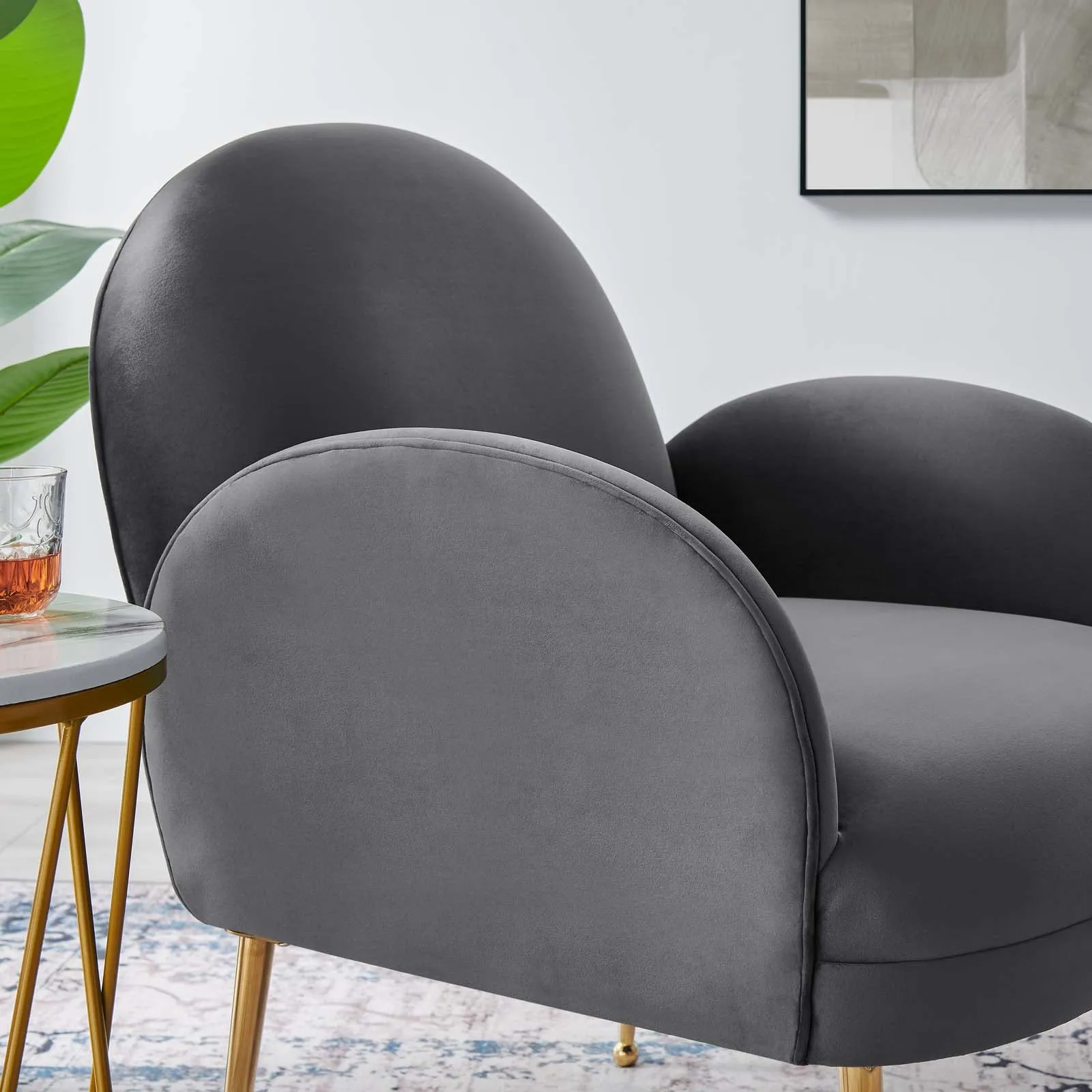 Transcend Performance Velvet Armchair Gray EEI-5026-GRY