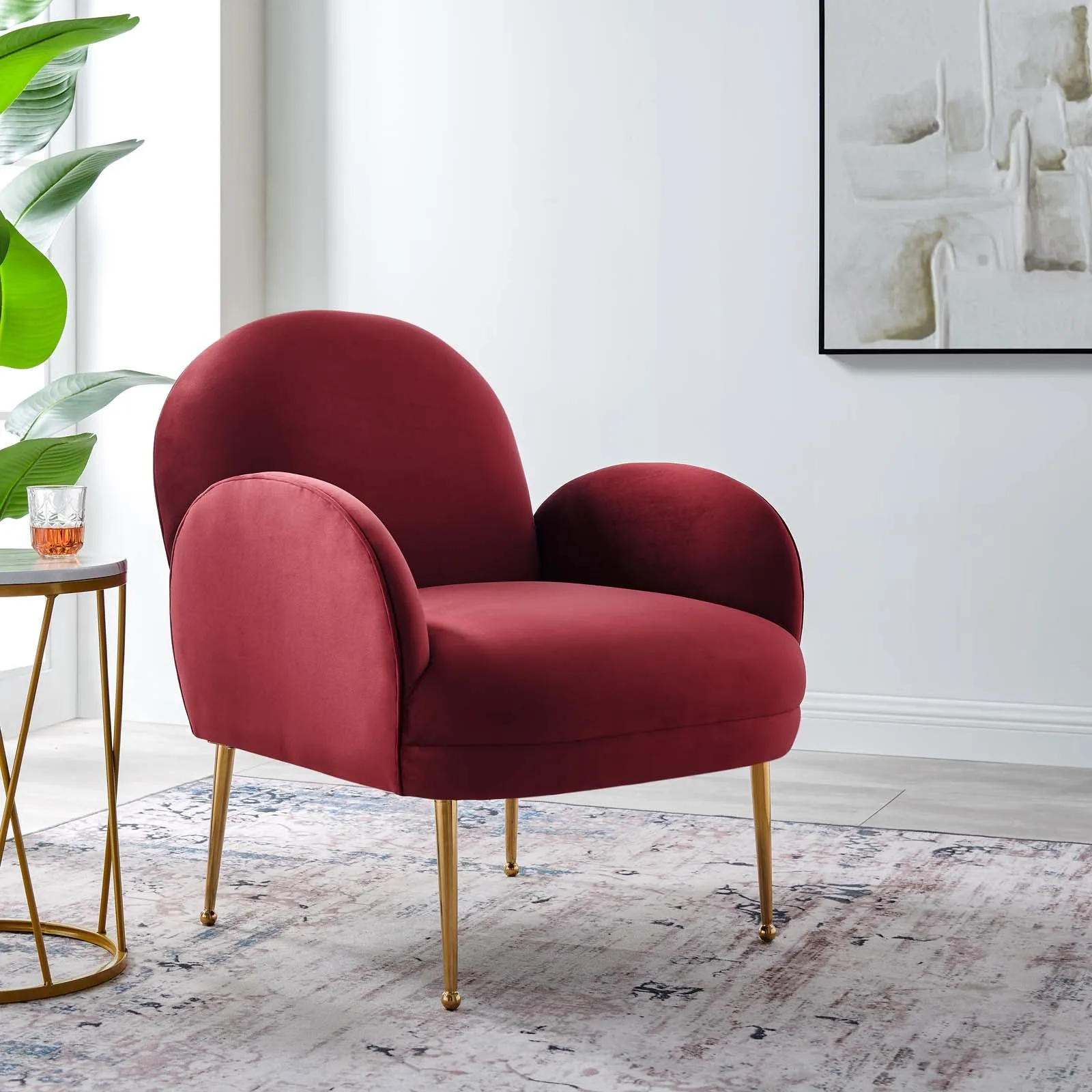 Transcend Performance Velvet Armchair Maroon EEI-5026-MAR