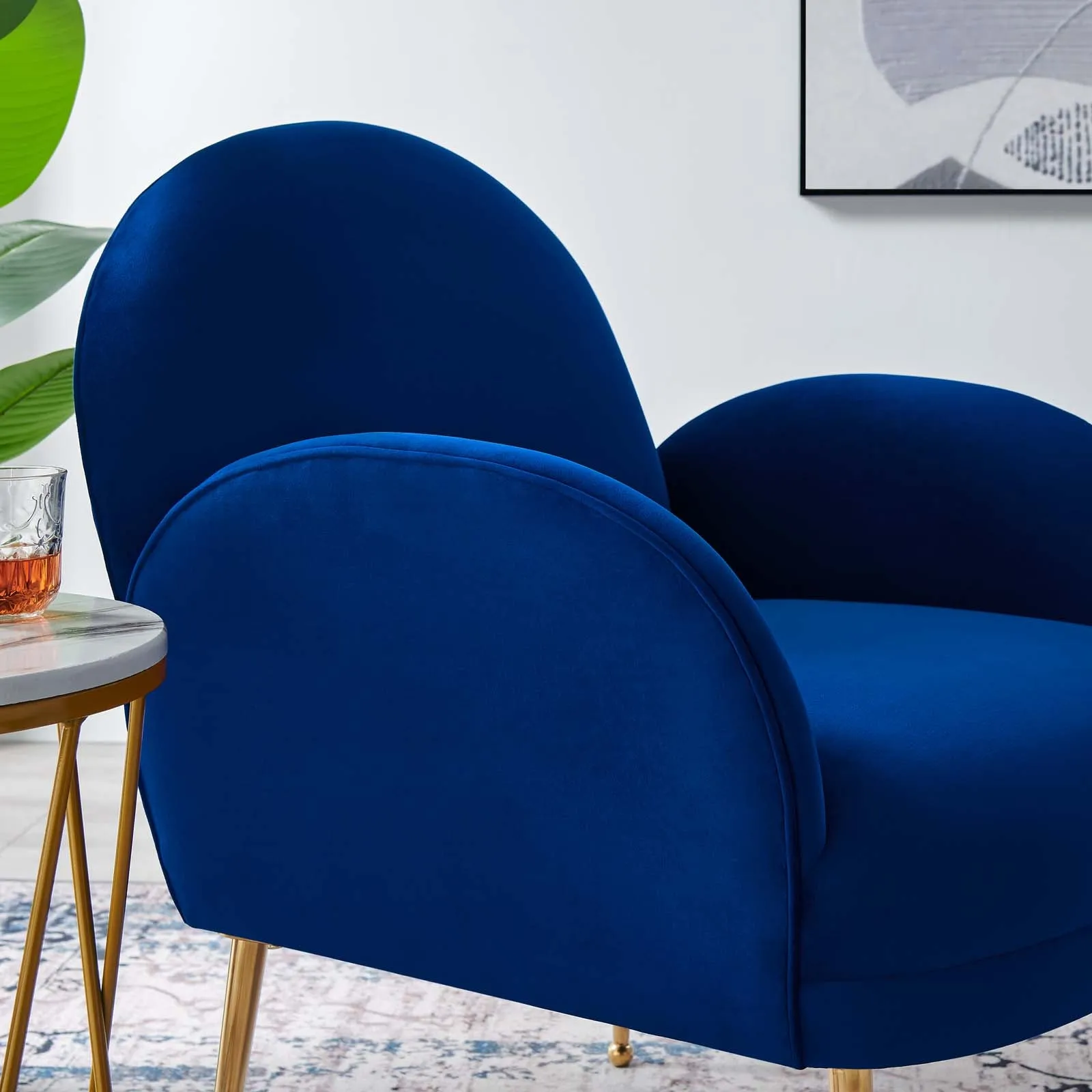 Transcend Performance Velvet Armchair Navy EEI-5026-NAV