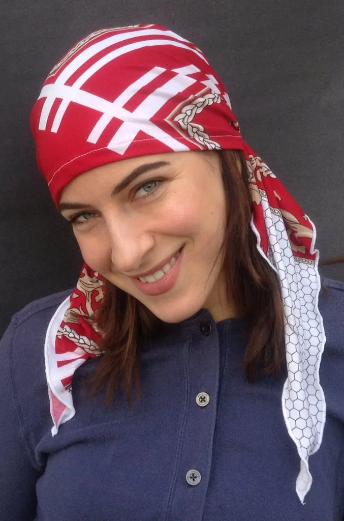 Turban Hair Scarf Gift | Elegant Red Head Scarf Tie Back Cap For Women Easy Slip On Style Pre-Tied | Proudly Made in USA