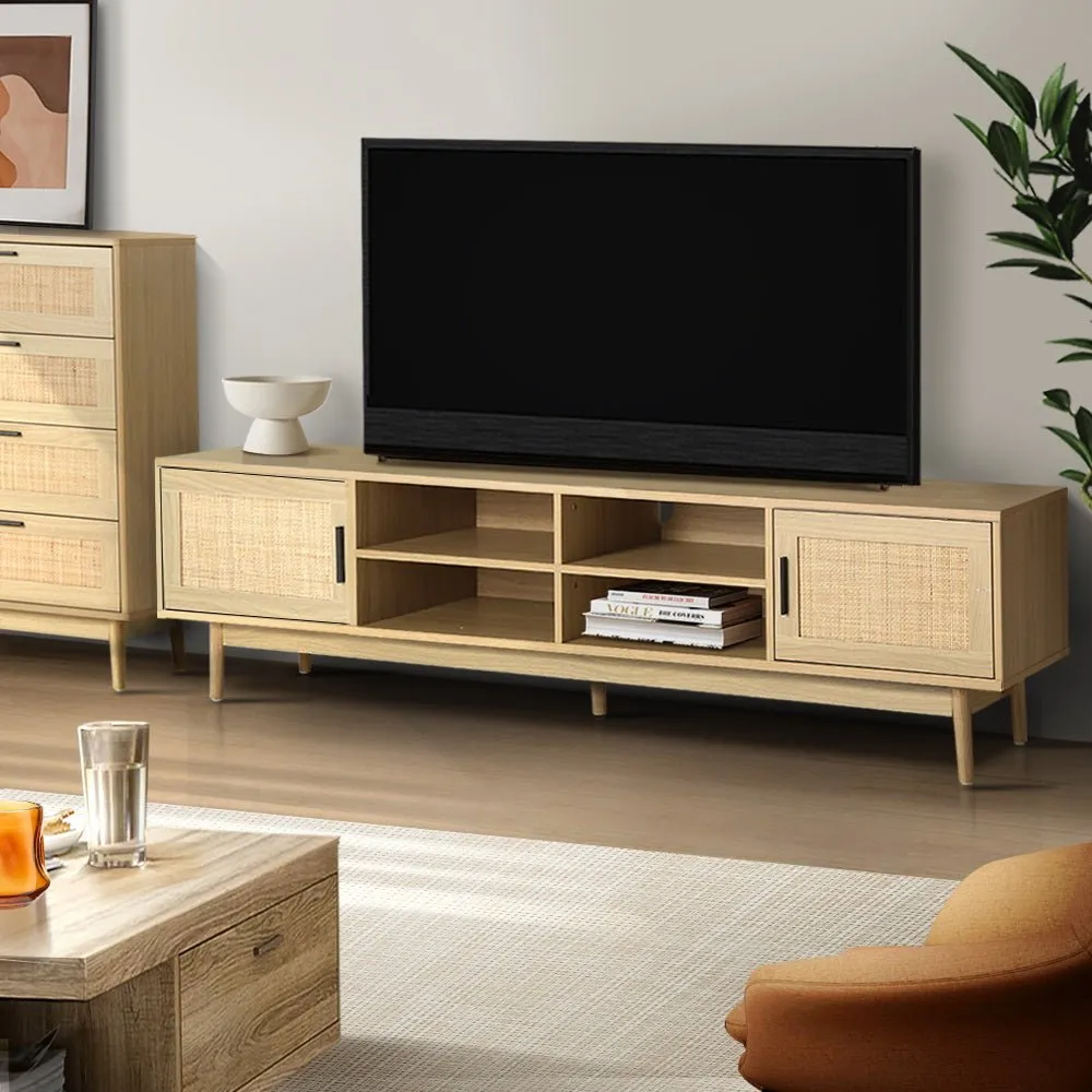 TV Cabinet Entertainment Unit Storage Cabinets Rattan Wooden 180CM