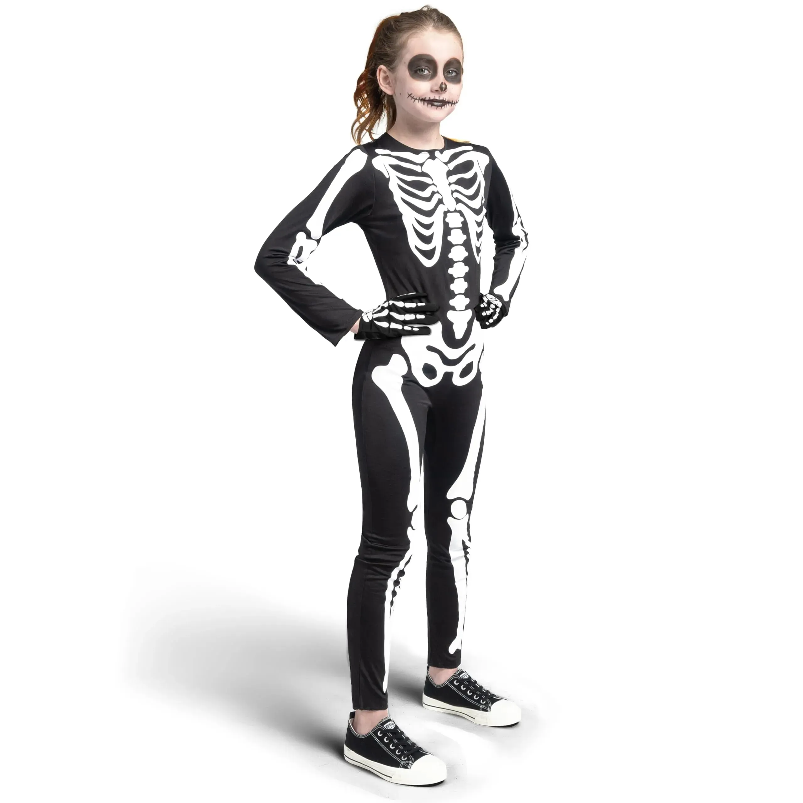 Unisex Kids Skeleton Glow in the Dark Jumpsuit with Gloves Costume