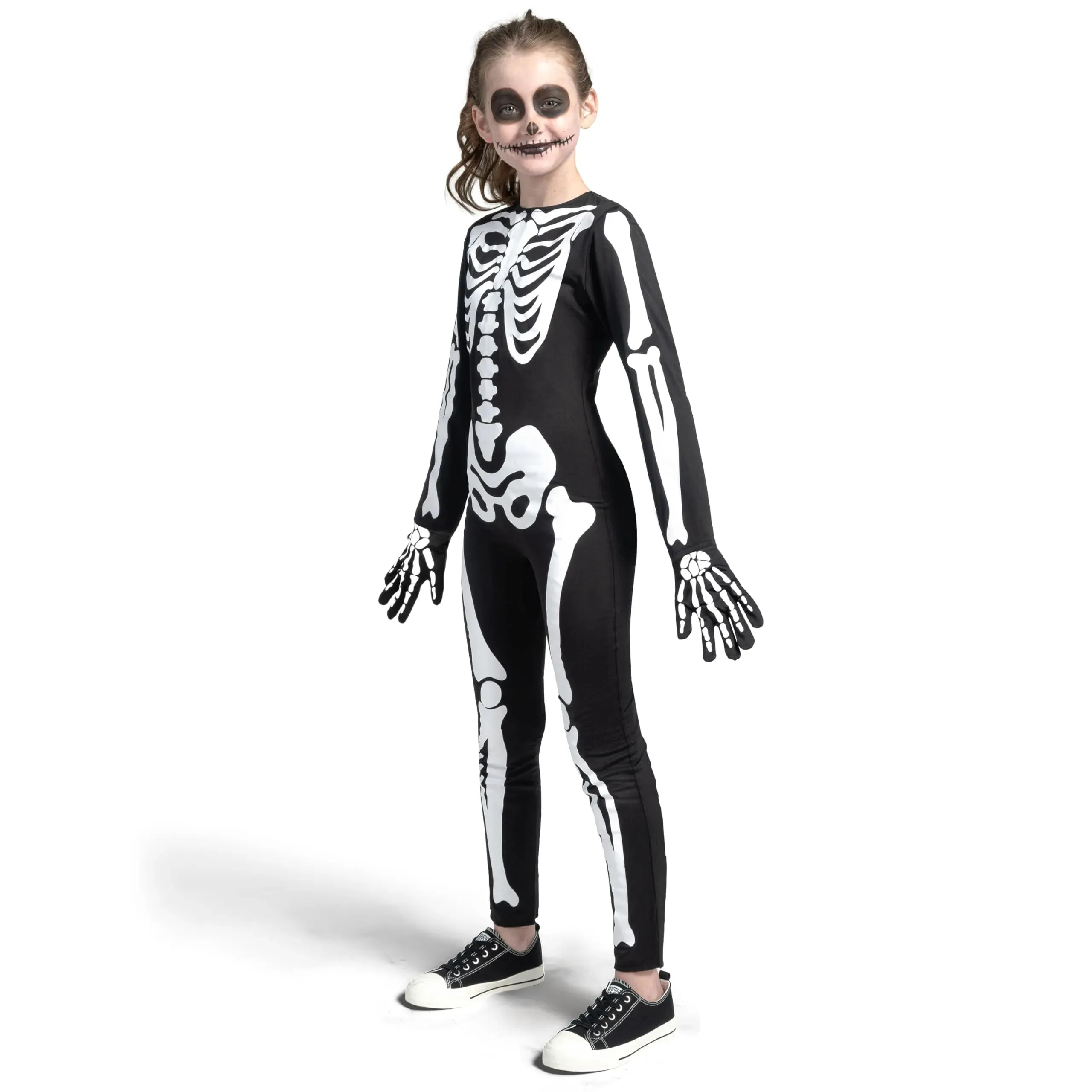 Unisex Kids Skeleton Glow in the Dark Jumpsuit with Gloves Costume