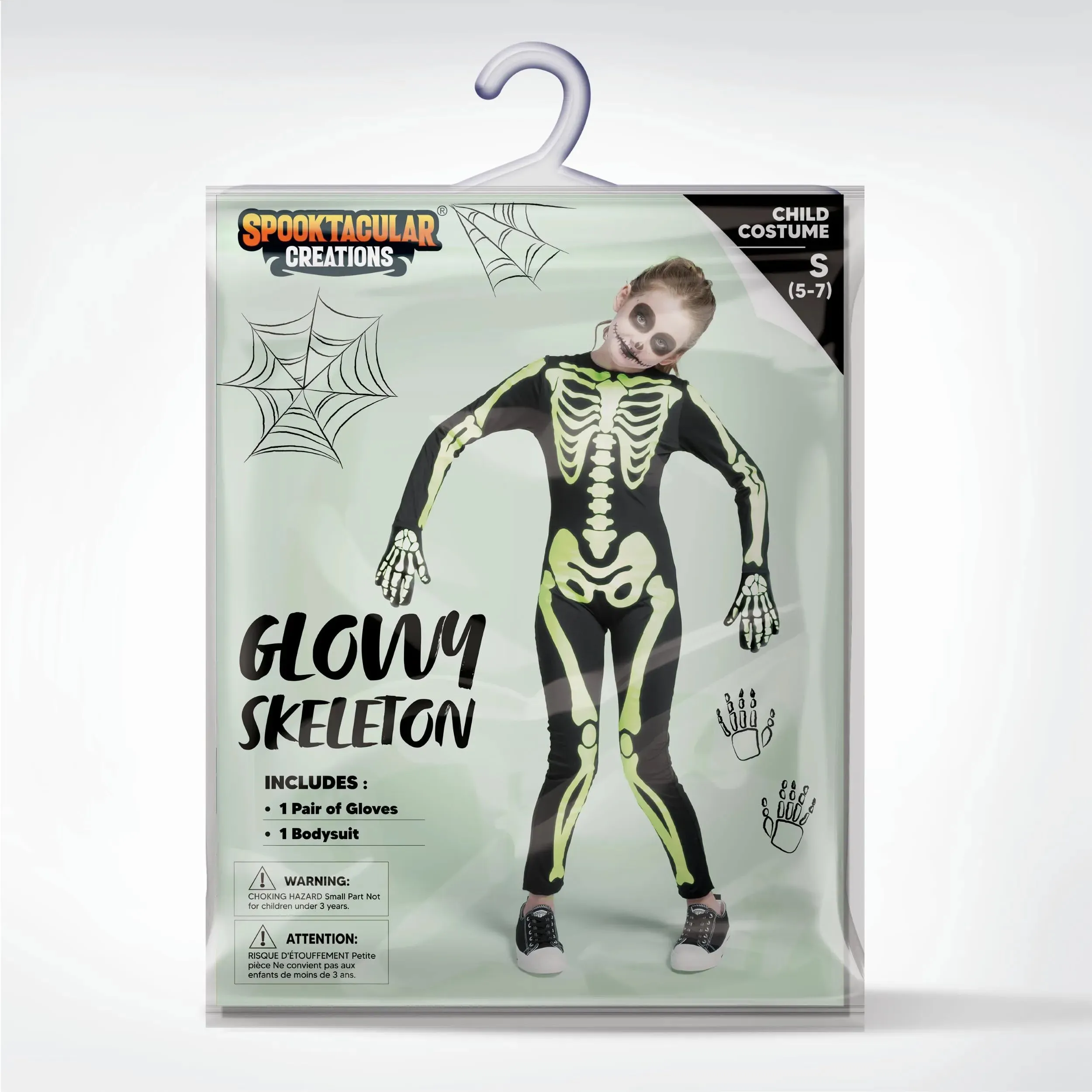 Unisex Kids Skeleton Glow in the Dark Jumpsuit with Gloves Costume