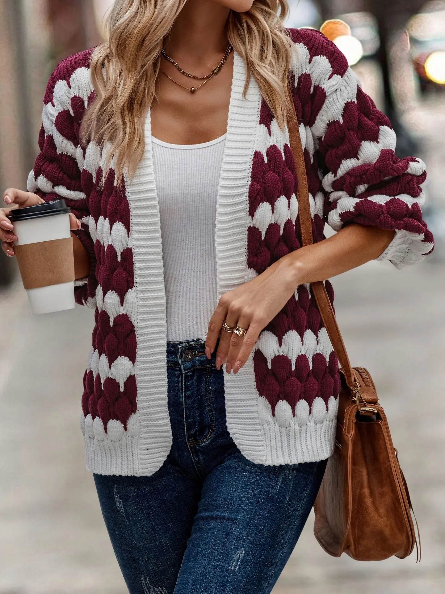 Uniwim sambas outfits New Autumn and Winter Women's Clothing Contrast Color Knitted Women's Cardigan Sweater