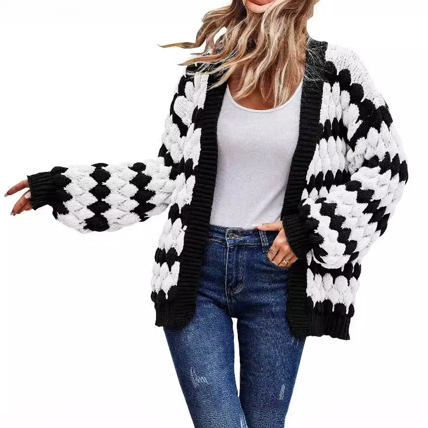 Uniwim sambas outfits New Autumn and Winter Women's Clothing Contrast Color Knitted Women's Cardigan Sweater