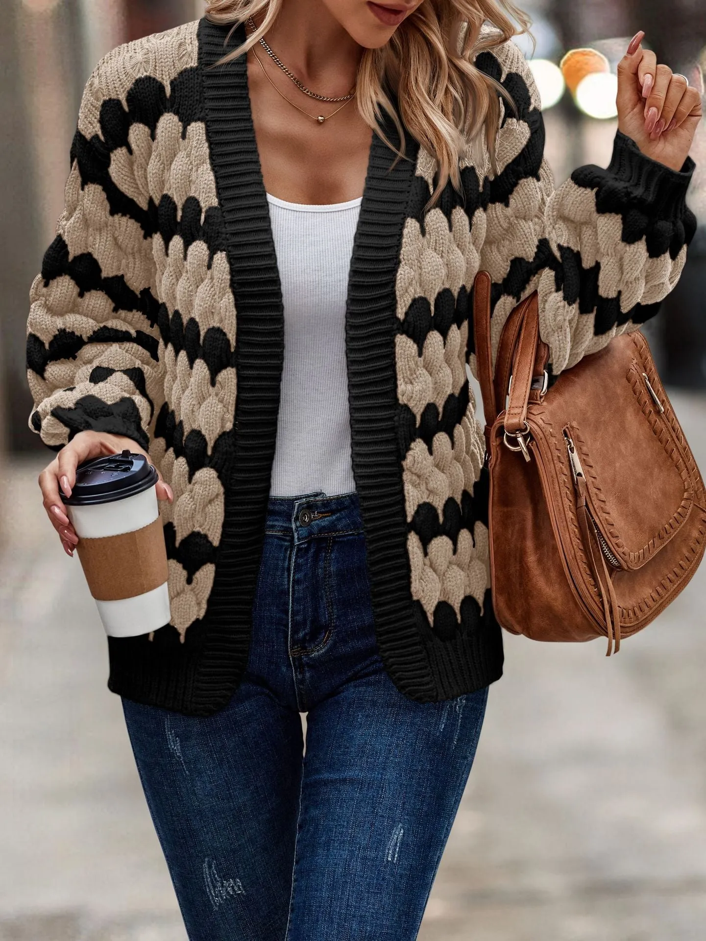 Uniwim sambas outfits New Autumn and Winter Women's Clothing Contrast Color Knitted Women's Cardigan Sweater