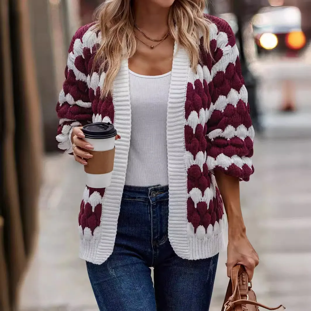 Uniwim sambas outfits New Autumn and Winter Women's Clothing Contrast Color Knitted Women's Cardigan Sweater