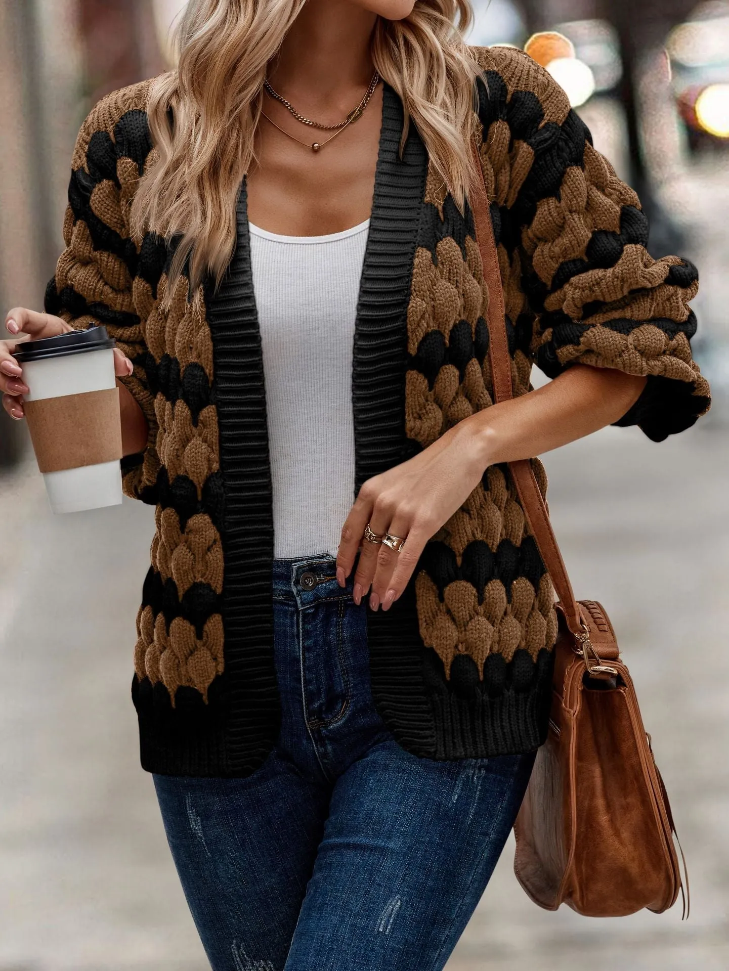 Uniwim sambas outfits New Autumn and Winter Women's Clothing Contrast Color Knitted Women's Cardigan Sweater