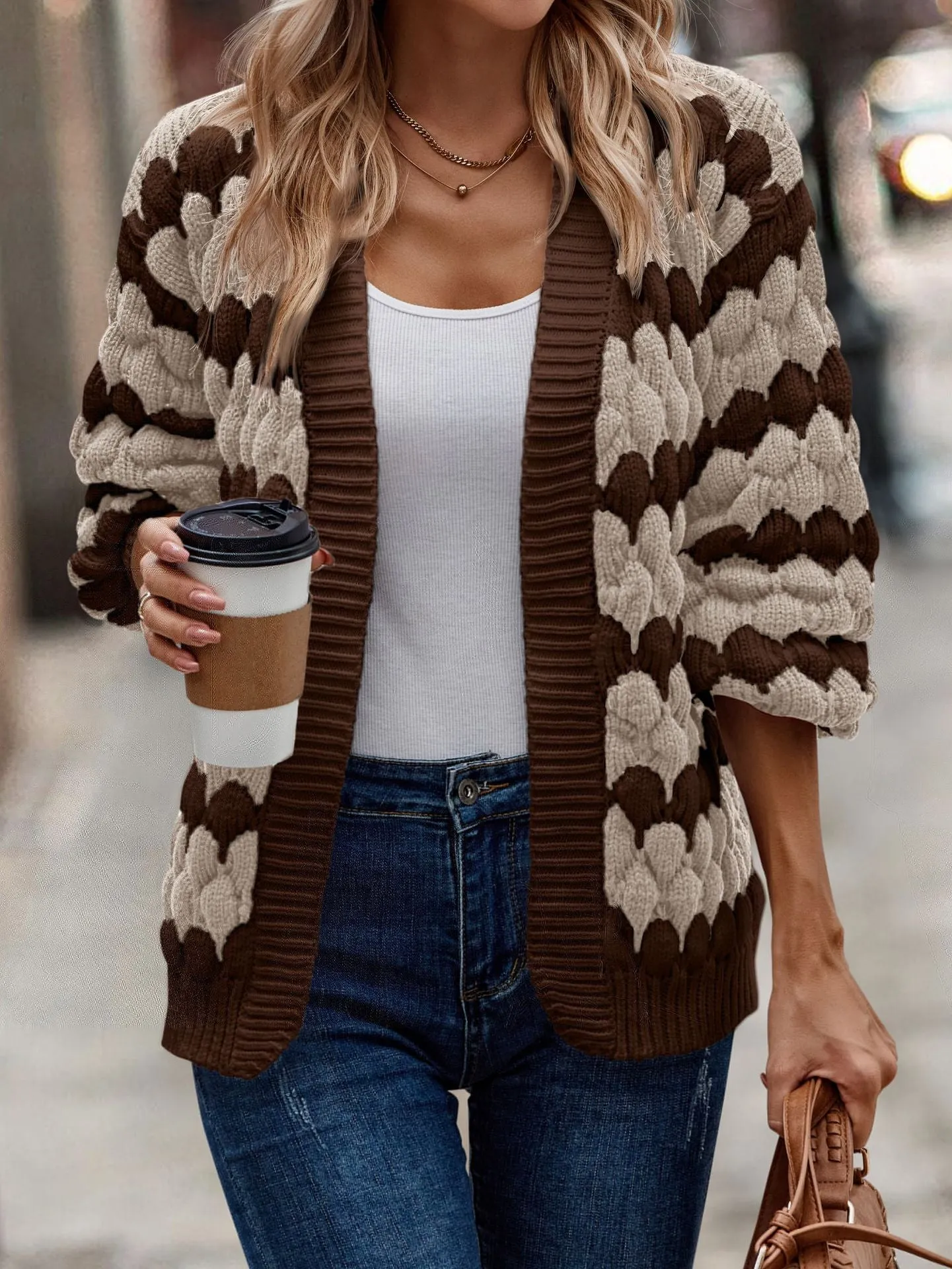 Uniwim sambas outfits New Autumn and Winter Women's Clothing Contrast Color Knitted Women's Cardigan Sweater