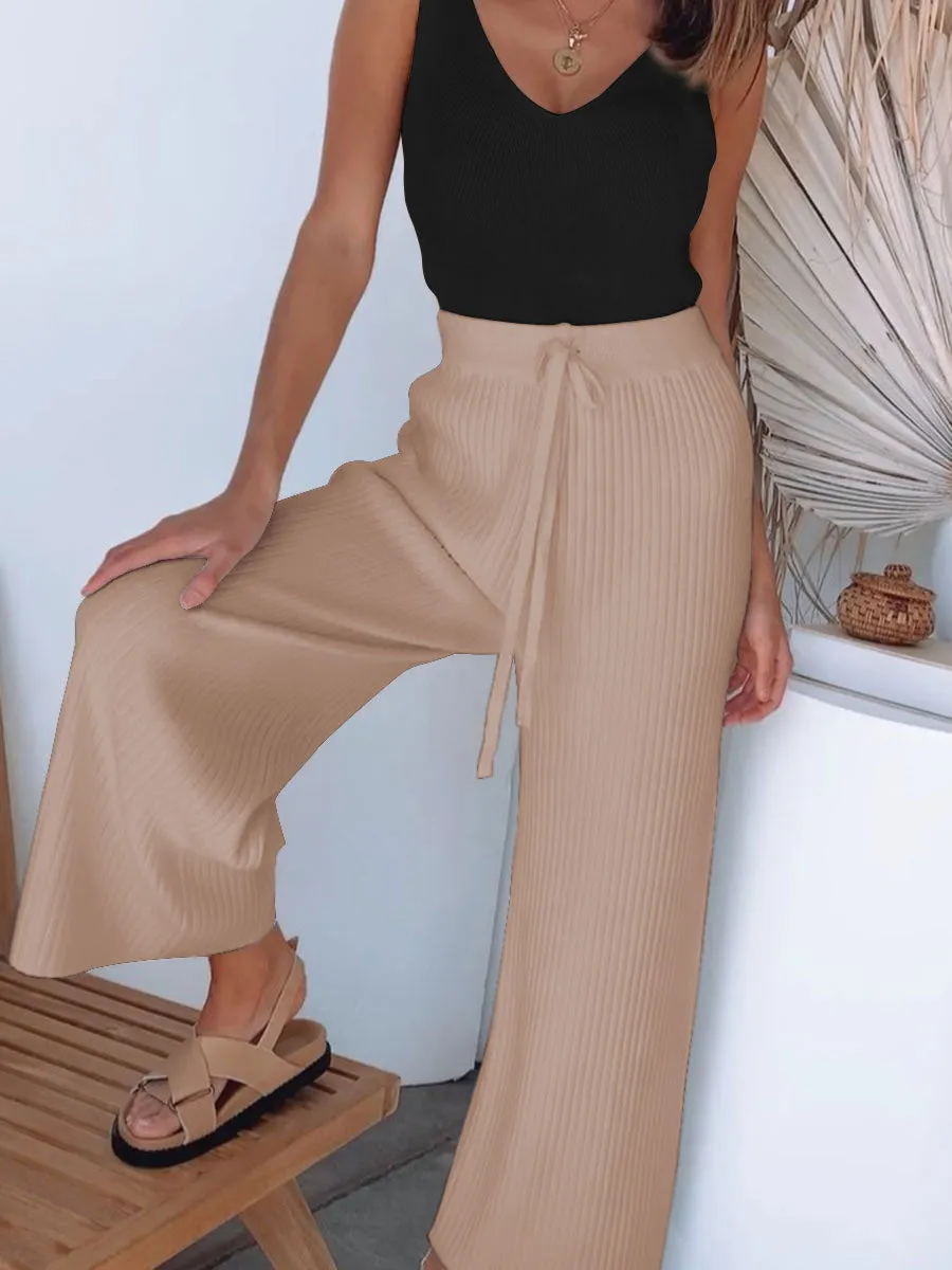 V-neck Solid Color Vest Trousers Knitted Suit