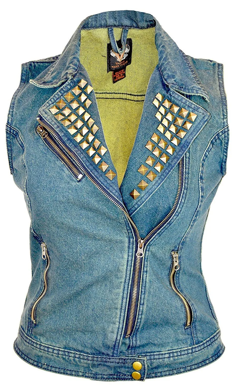 VB1050 Women's Denim Vest with Studded Collar Available in Black or Blue