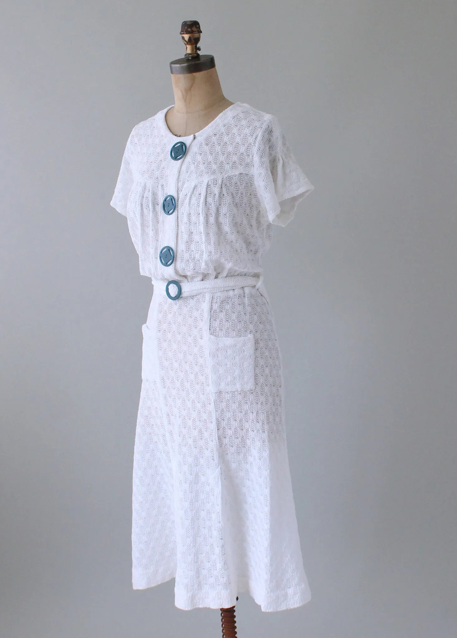 Vintage 1930s White and Blue Knit Dress