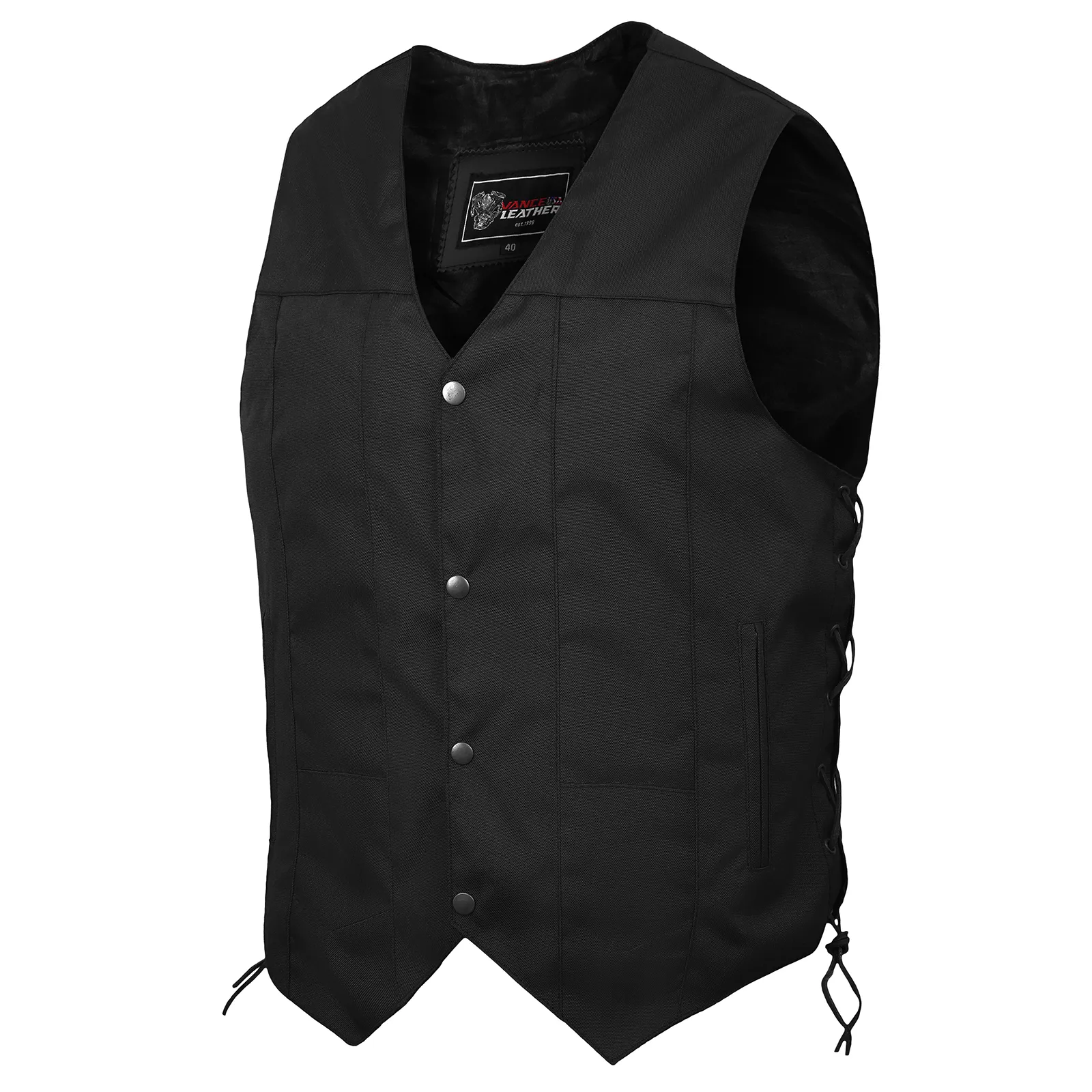 VL1915 Men's Premium Black Textile Motorcycle 10 Pocket Vest with Dual Conceal Carry Pockets - Perfect for Every Biker Versatile & Durable