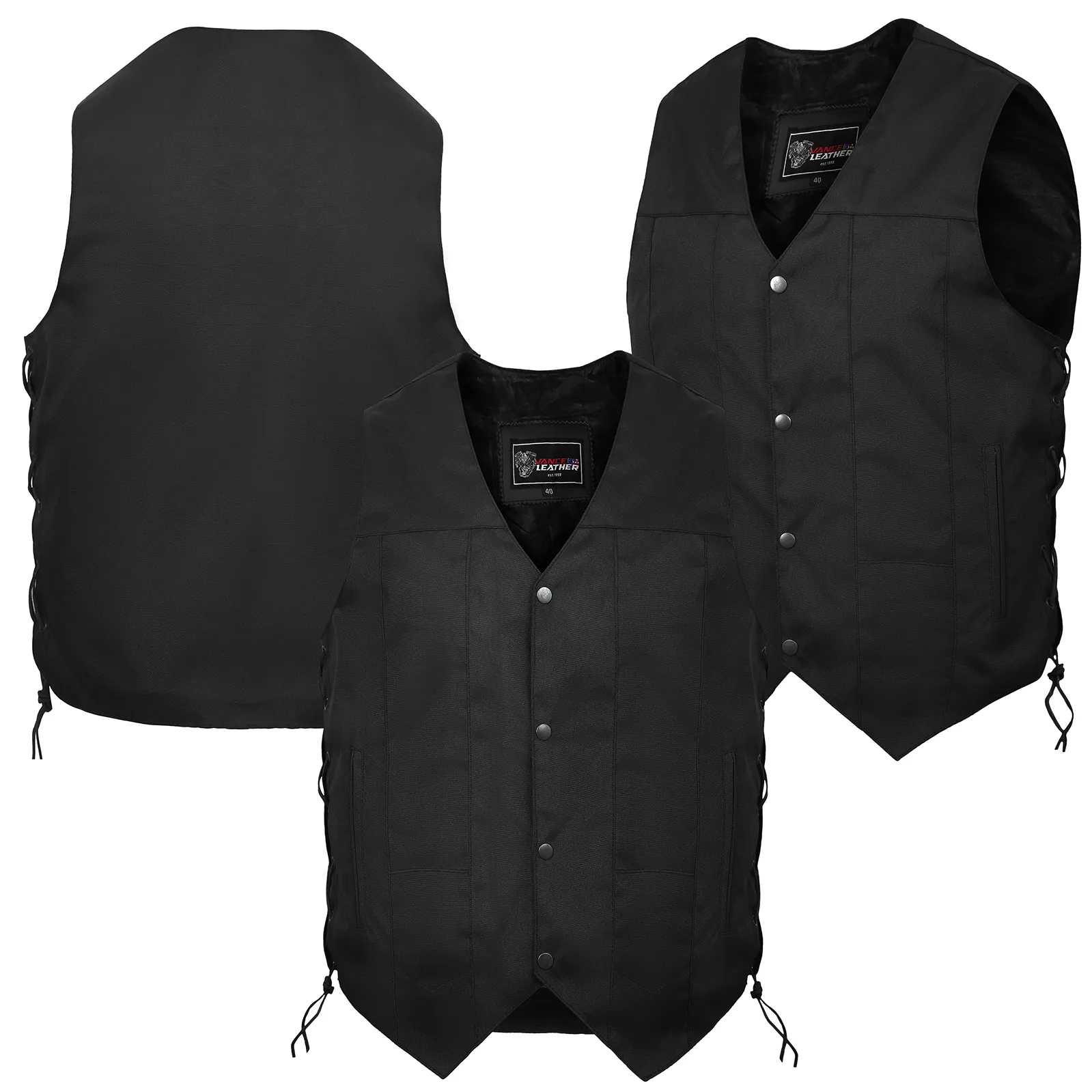 VL1915 Men's Premium Black Textile Motorcycle 10 Pocket Vest with Dual Conceal Carry Pockets - Perfect for Every Biker Versatile & Durable