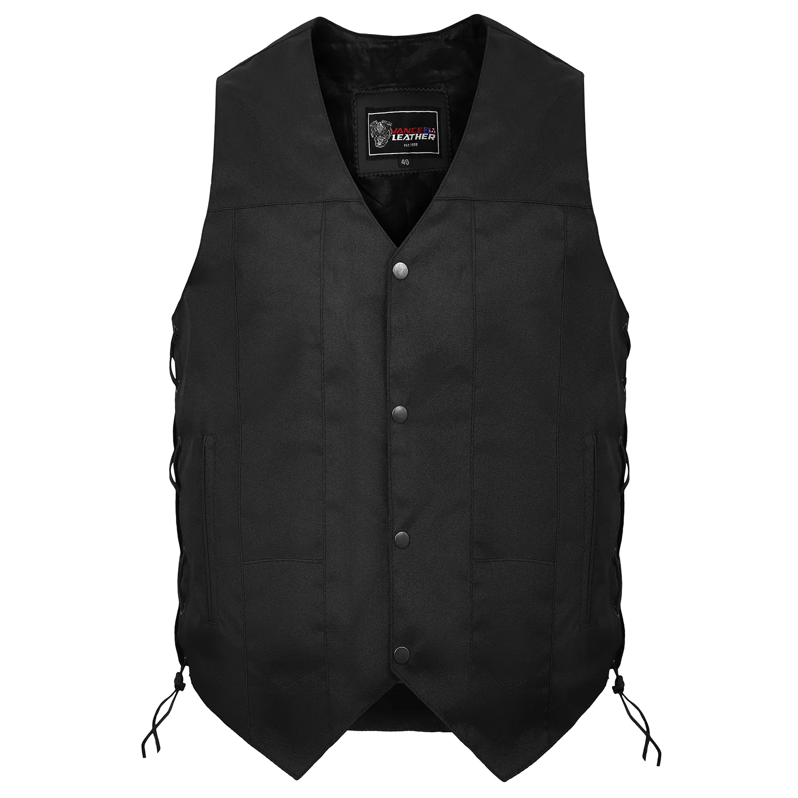 VL1915 Men's Premium Black Textile Motorcycle 10 Pocket Vest with Dual Conceal Carry Pockets - Perfect for Every Biker Versatile & Durable