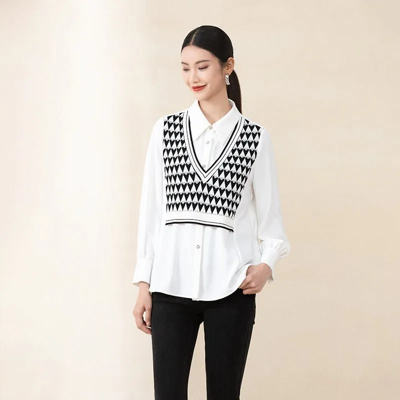 White Checkerboard Pattern Blouses