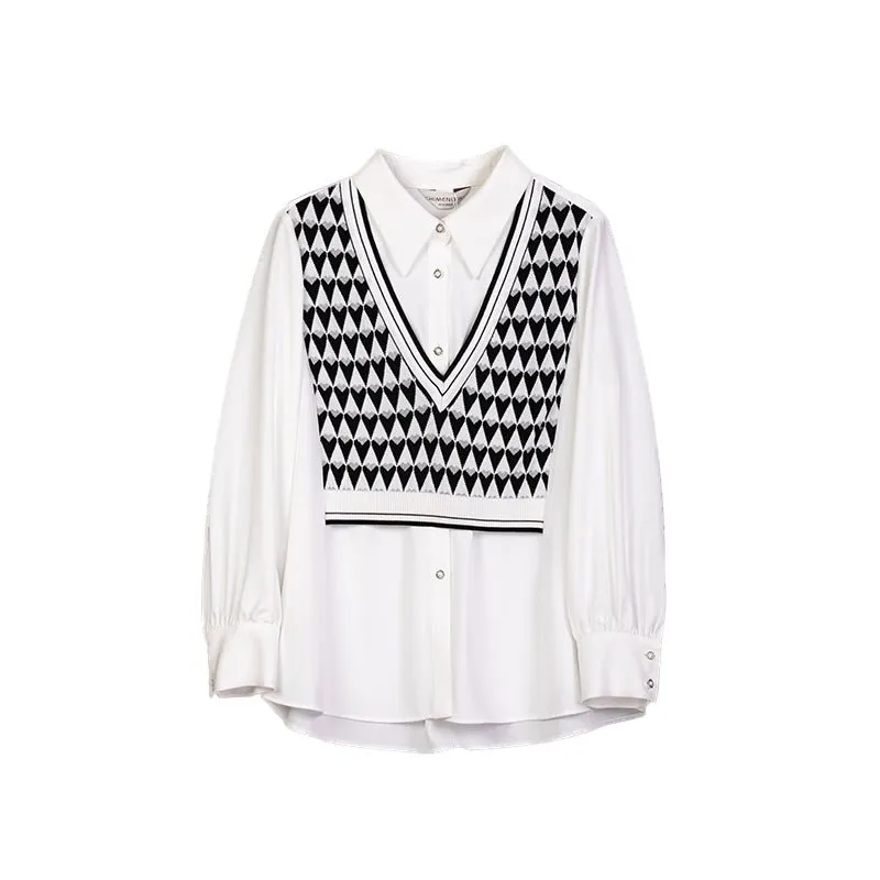 White Checkerboard Pattern Blouses