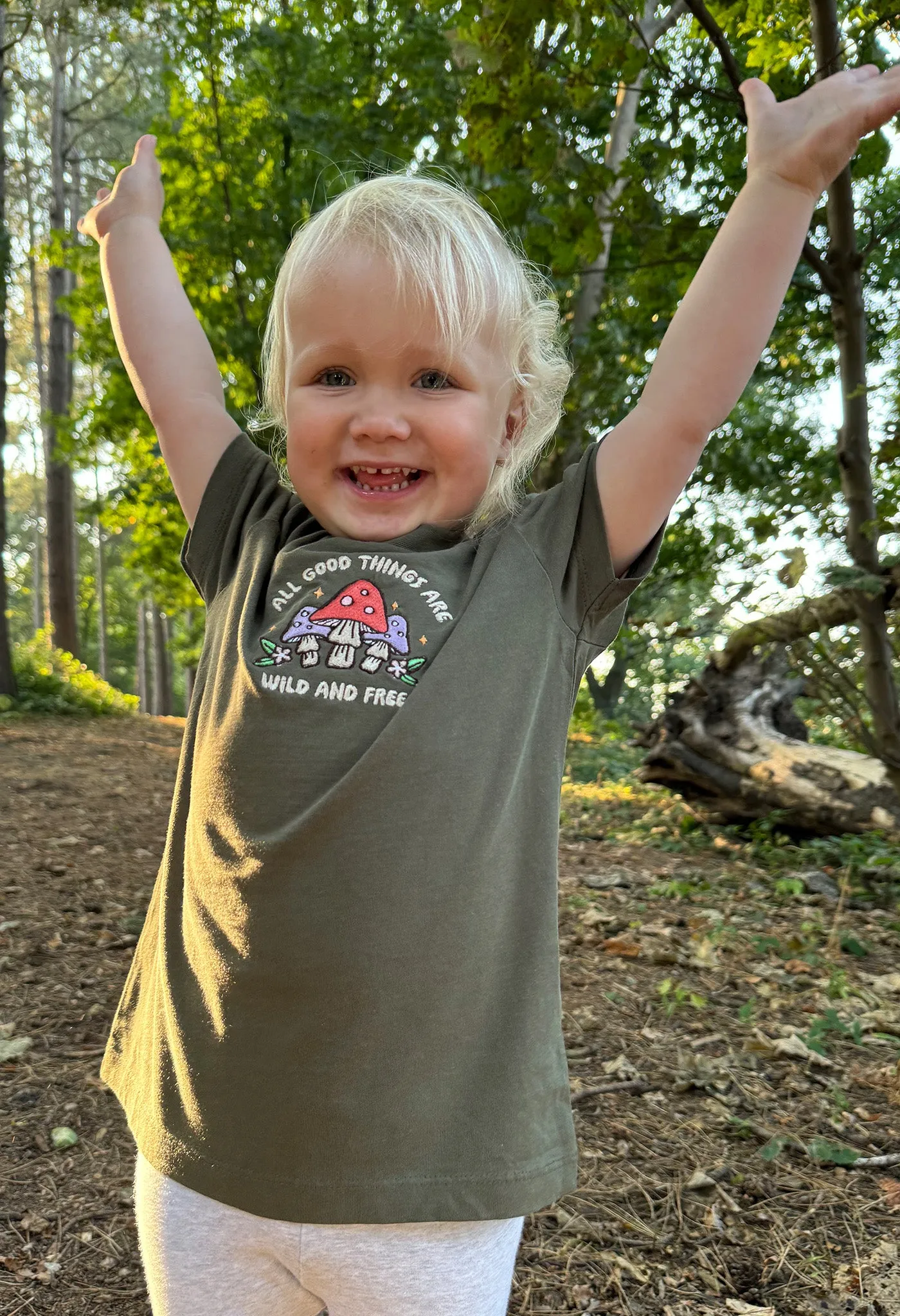 Wild Mushrooms Embroidered Organic Cotton Childrens T-Shirt