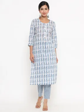 Women Grey Paisley Print Kurta With Trousers