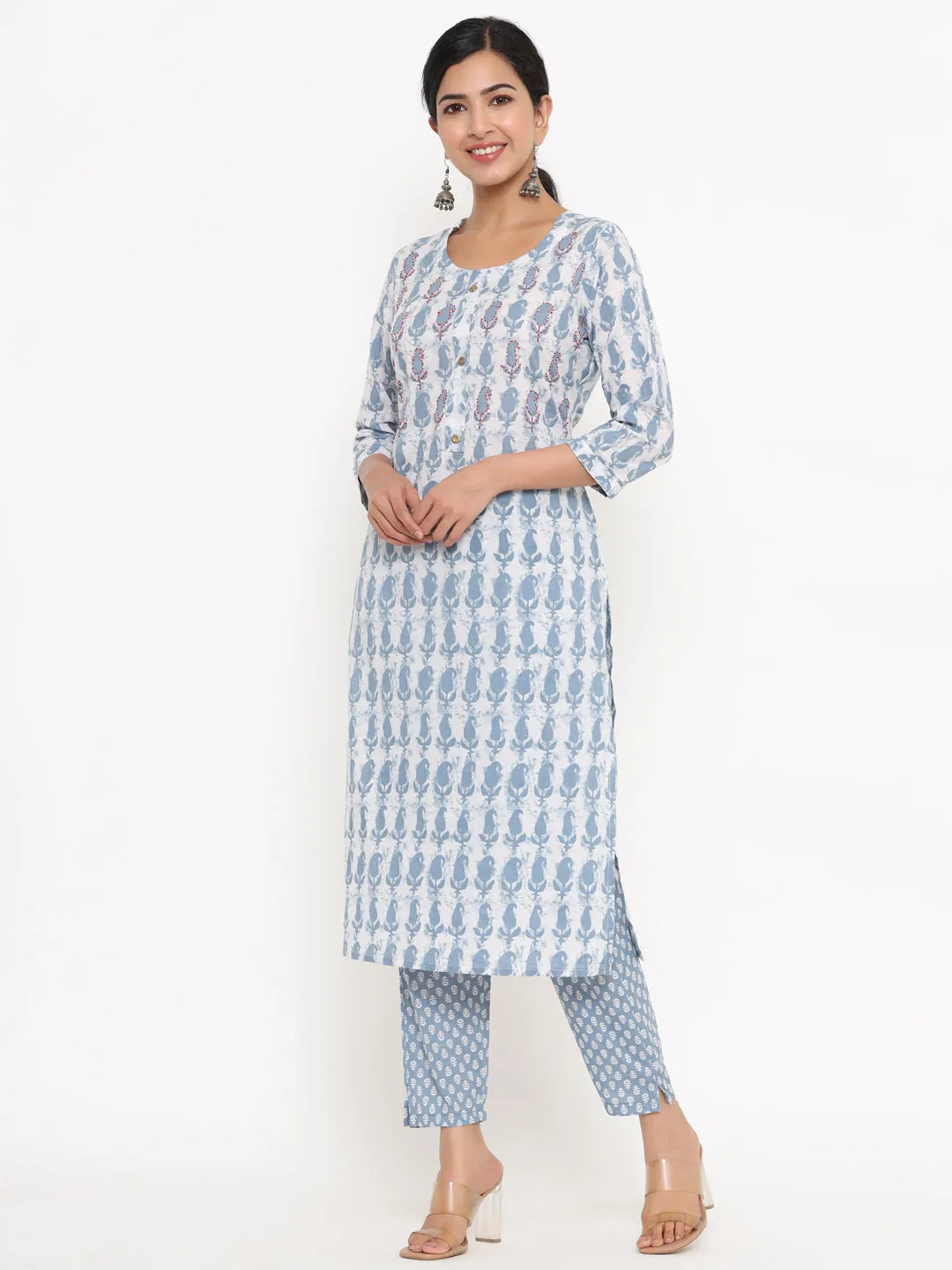 Women Grey Paisley Print Kurta With Trousers