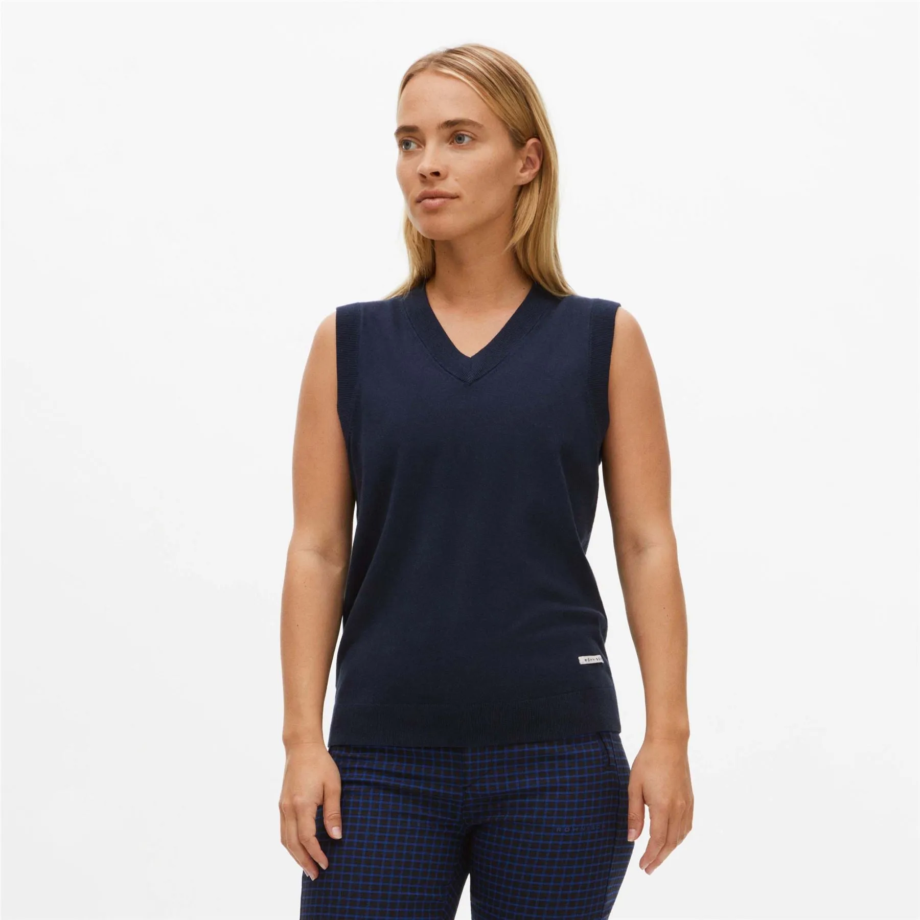 Womens Adele Cotton Knitted Regular Fit Vest Navy - 2024