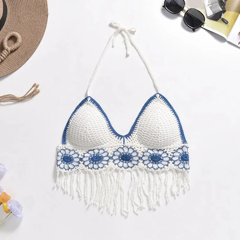 Women's Swimsuit Handmade Crochet Crop Top Bohemian Style Summer Bikini Top Knitted Beach Wear Female Bathing Suit Beachwear