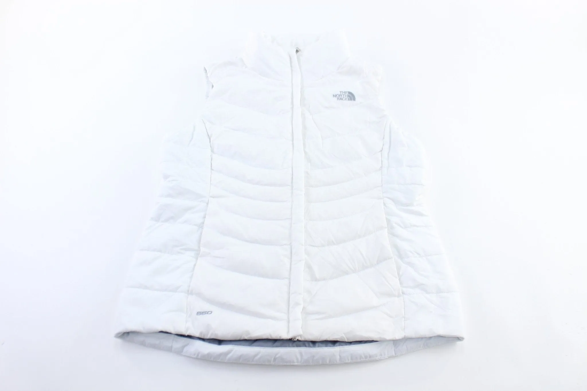 Women's The North Face Embroidered Logo White Puffer Zip Up Vest