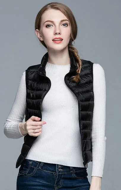 Womens White Duck Down Ultra Light Sleeveless Vest Jacket