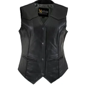 Xelement Women's Road Queen Black Leather Braided Vest B206