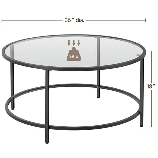 Yaheetech Round Glass-Top Coffee Table