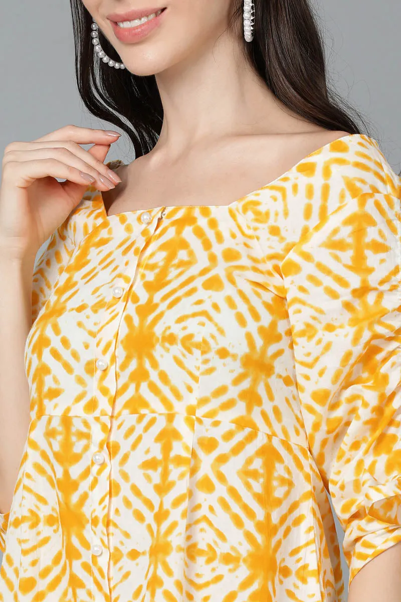 Yellow Cotton Dyed A-Line Midi Dress