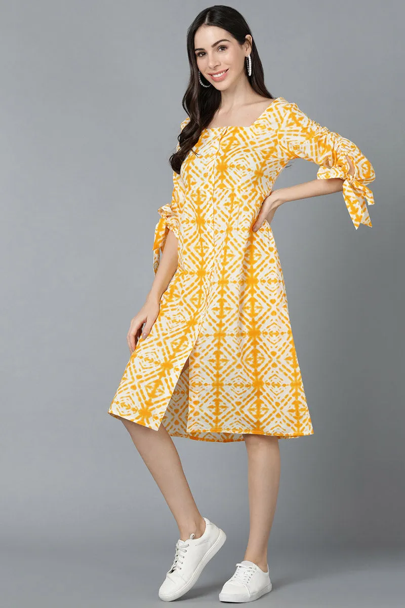 Yellow Cotton Dyed A-Line Midi Dress