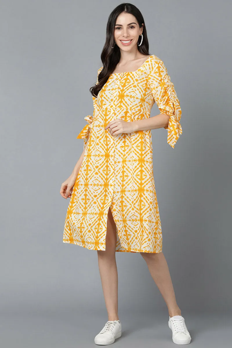 Yellow Cotton Dyed A-Line Midi Dress