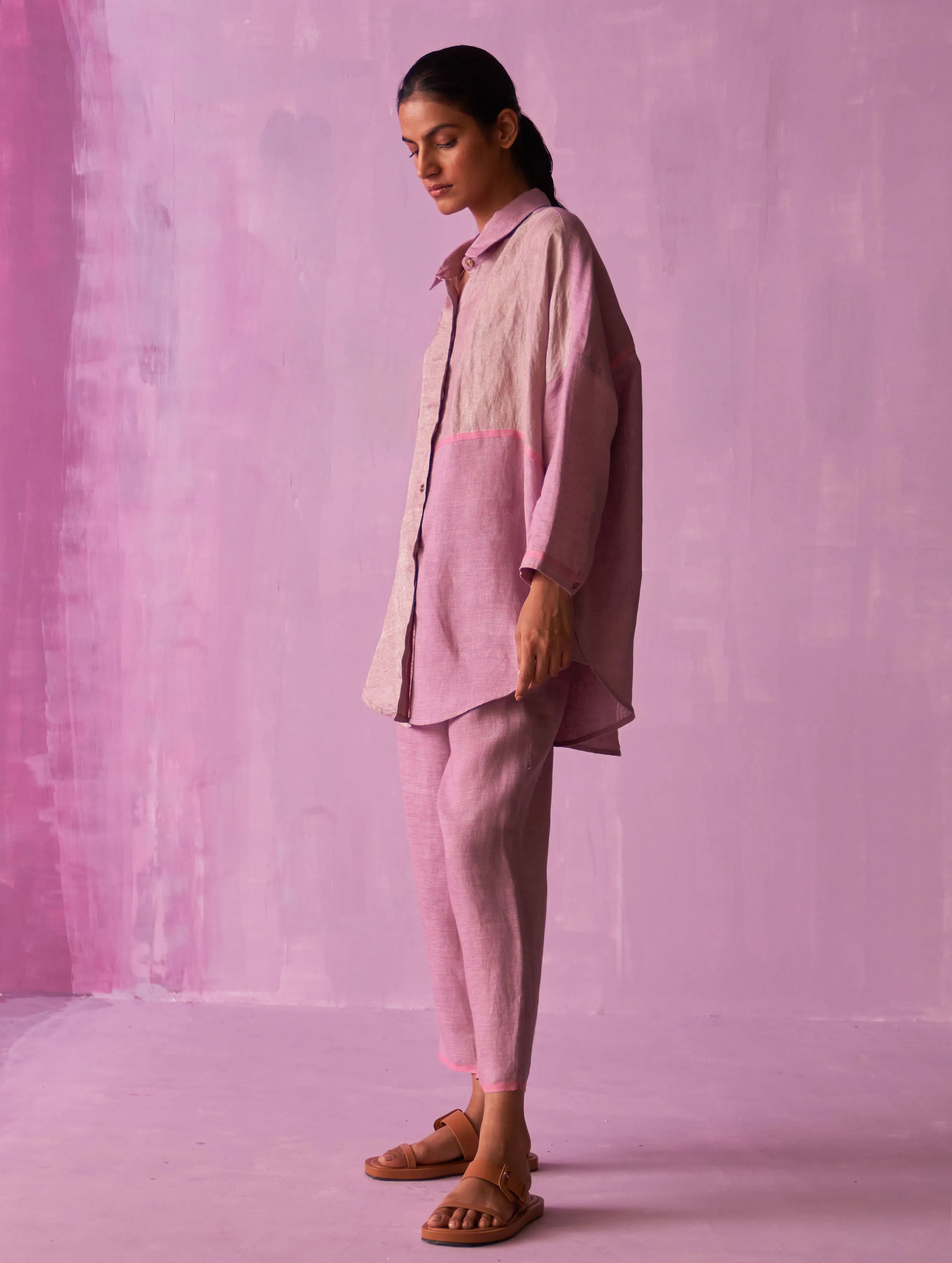 Zaha Metallic Linen Shirt - Lavender